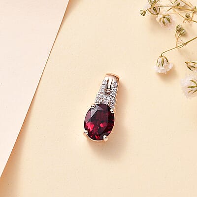 Luxoro 10K Rose Gold Premium Orissa Rhodolite Garnet and G-H I2 Diamond Pendant without Chain 2.30 ctw