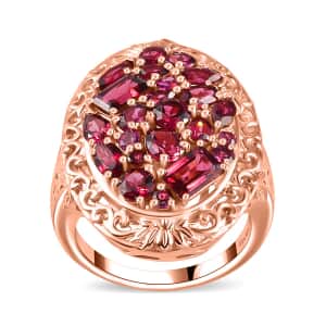 Orissa Rhodolite Garnet Filigree and Lotus Flower Ring in 18K Vermeil Rose Gold Over Sterling Silver (Size 10.0) 5.60 ctw