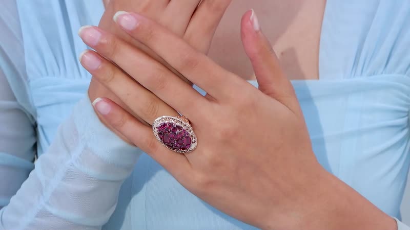 Orissa Rhodolite Garnet Ring in 18K Vermeil RG Over Sterling Silver 5.60 ctw