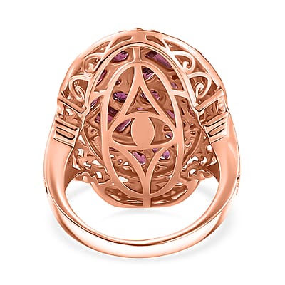 Orissa Rhodolite Garnet Filigree and Lotus Flower Ring in 18K Vermeil Rose Gold Over Sterling Silver (Size 10.0) 5.60 ctw