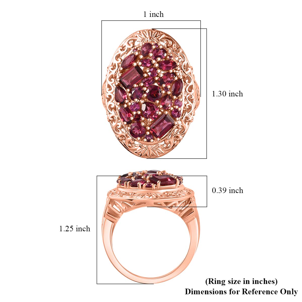 Orissa Rhodolite Garnet Filigree and Lotus Flower Ring in 18K Vermeil Rose Gold Over Sterling Silver (Size 10.0) 5.60 ctw image number 5