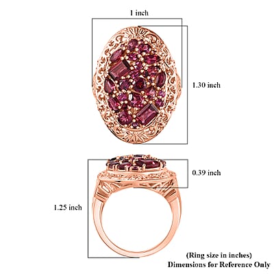 Orissa Rhodolite Garnet Filigree and Lotus Flower Ring in 18K Vermeil Rose Gold Over Sterling Silver (Size 10.0) 5.60 ctw