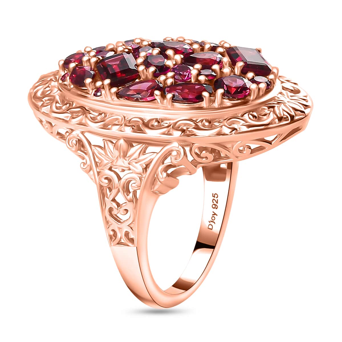 Orissa Rhodolite Garnet Filigree and Lotus Flower Ring in 18K Vermeil Rose Gold Over Sterling Silver (Size 5.0) 5.60 ctw image number 3