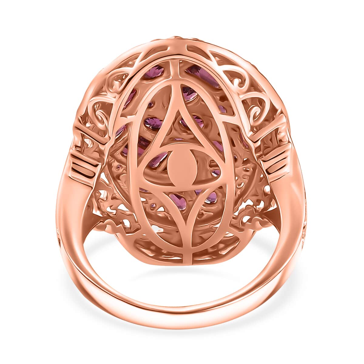 Orissa Rhodolite Garnet Filigree and Lotus Flower Ring in 18K Vermeil Rose Gold Over Sterling Silver (Size 5.0) 5.60 ctw image number 4