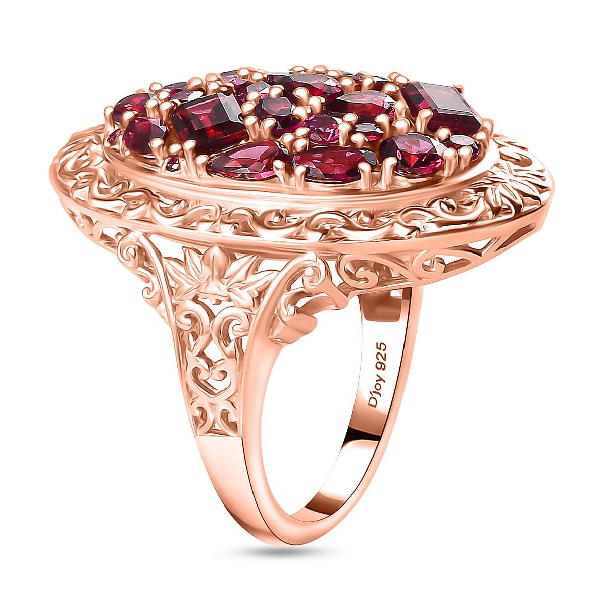 Orissa Rhodolite Garnet Filigree and Lotus Flower Ring in 18K Vermeil RG Over Sterling Silver (Size 9.0) 5.60 ctw image number 3