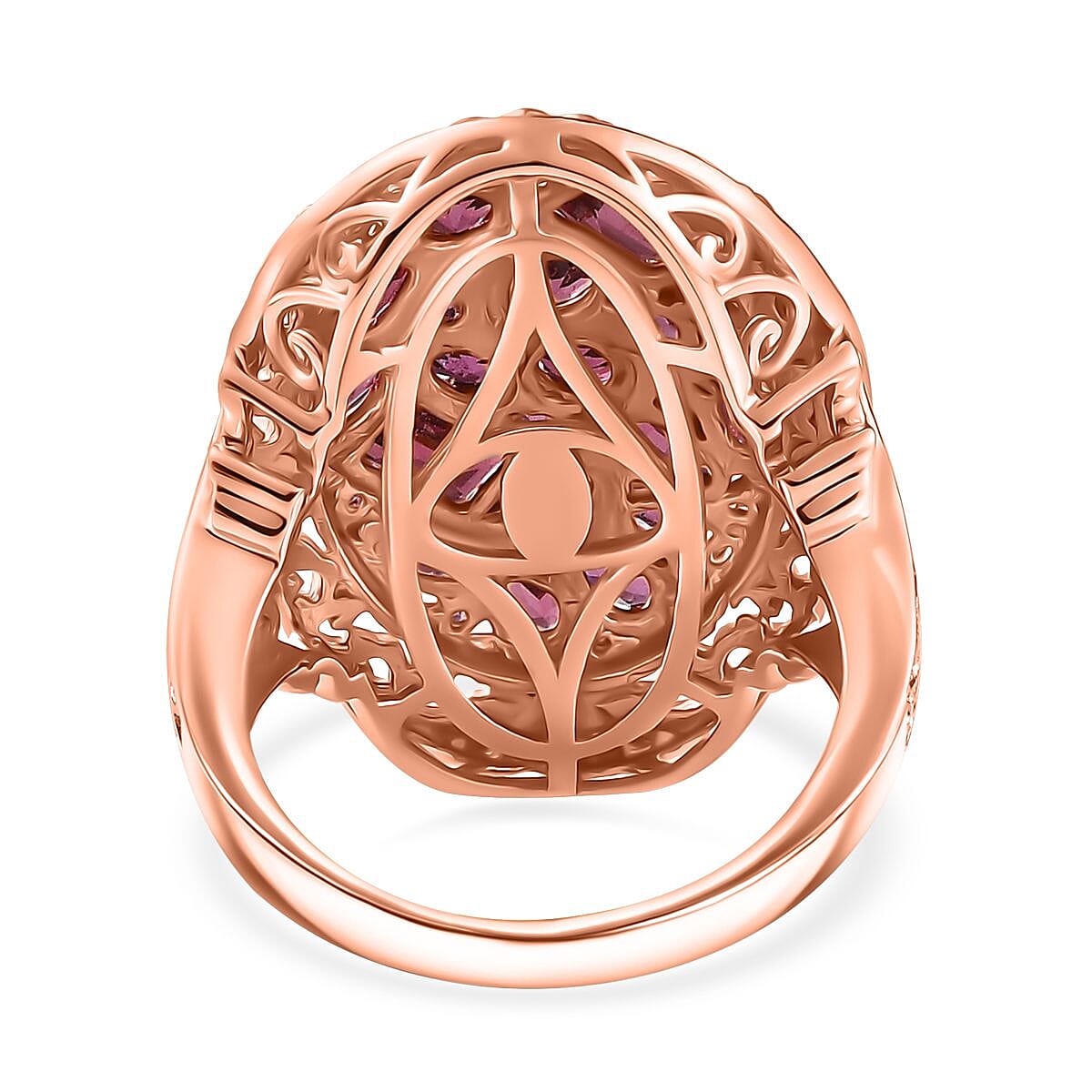 Orissa Rhodolite Garnet Filigree and Lotus Flower Ring in 18K Vermeil RG Over Sterling Silver (Size 9.0) 5.60 ctw image number 4
