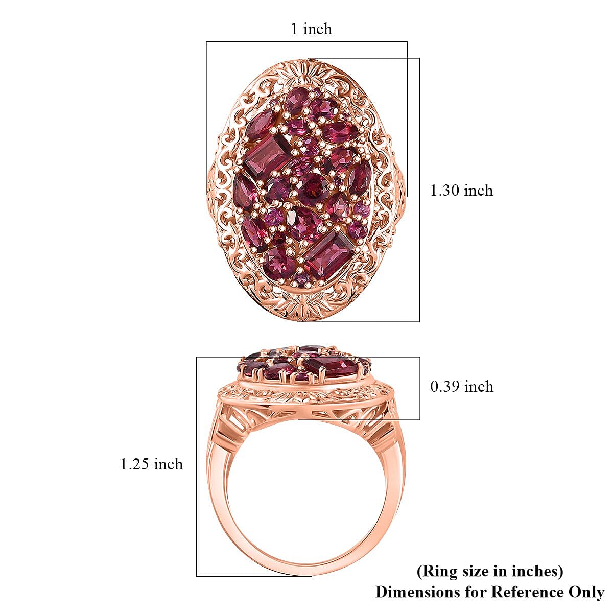 Orissa Rhodolite Garnet Filigree and Lotus Flower Ring in 18K Vermeil RG Over Sterling Silver (Size 9.0) 5.60 ctw image number 5