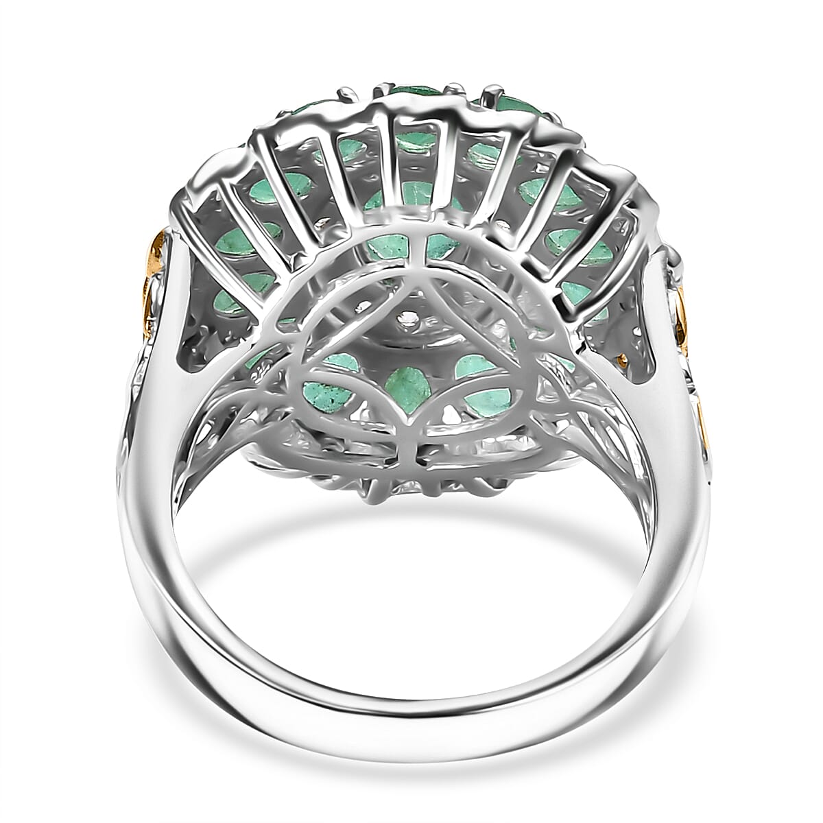 Kagem Zambian Emerald and White Zircon Floral Ring in 18K Vermeil YG and Rhodium Over Sterling Silver (Size 6.0) 3.00 ctw image number 4