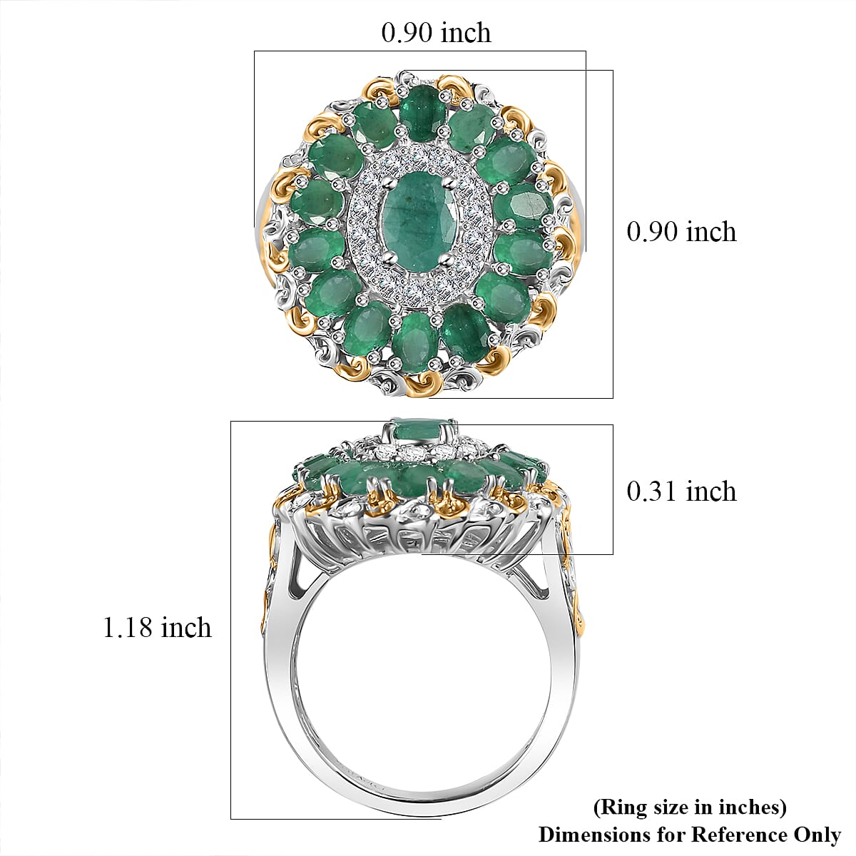 Kagem Zambian Emerald and White Zircon Floral Ring in 18K Vermeil YG and Rhodium Over Sterling Silver (Size 6.0) 3.00 ctw image number 5