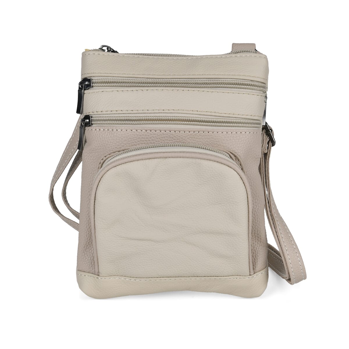 Beige Cow Leather Crossbody Bag with Faux Leather Trim image number 0