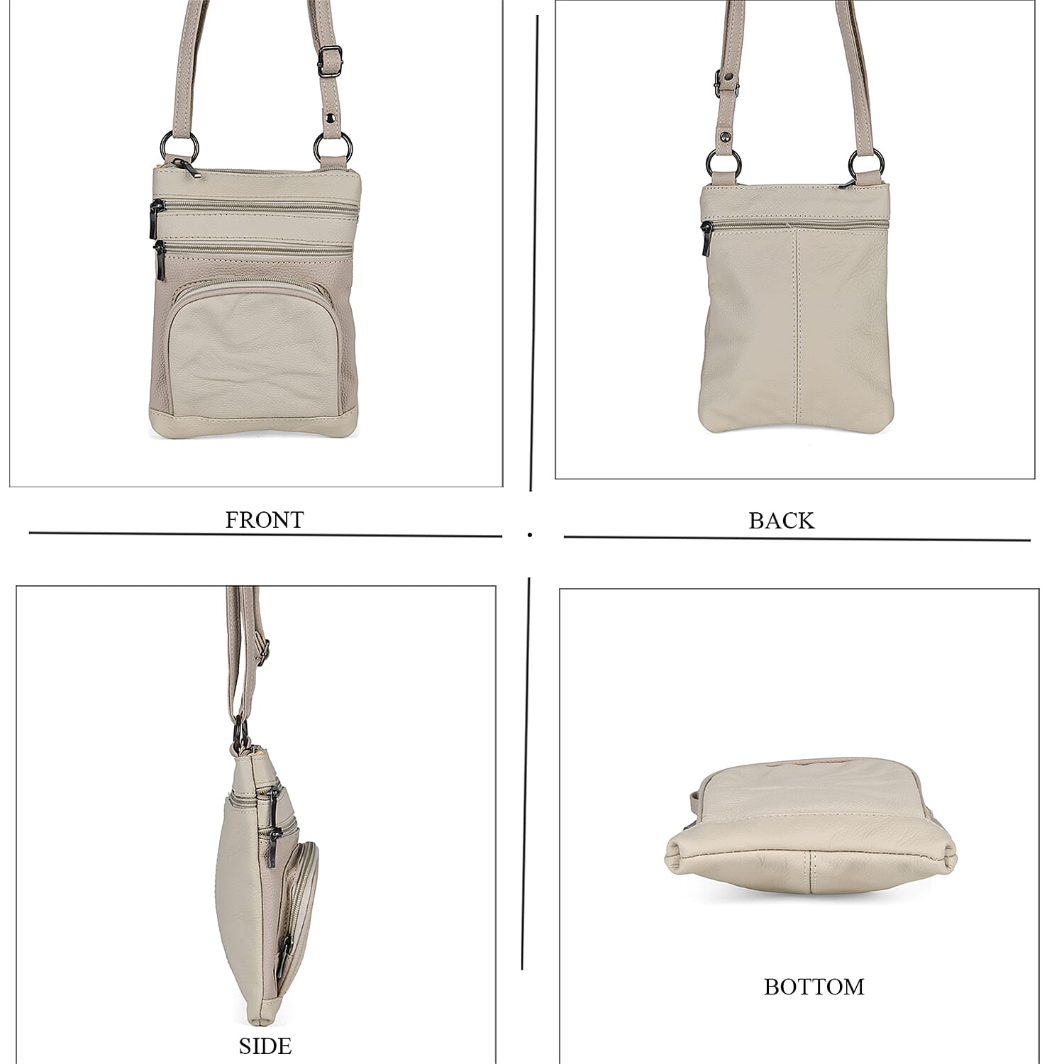 Beige Cow Leather Crossbody Bag with Faux Leather Trim