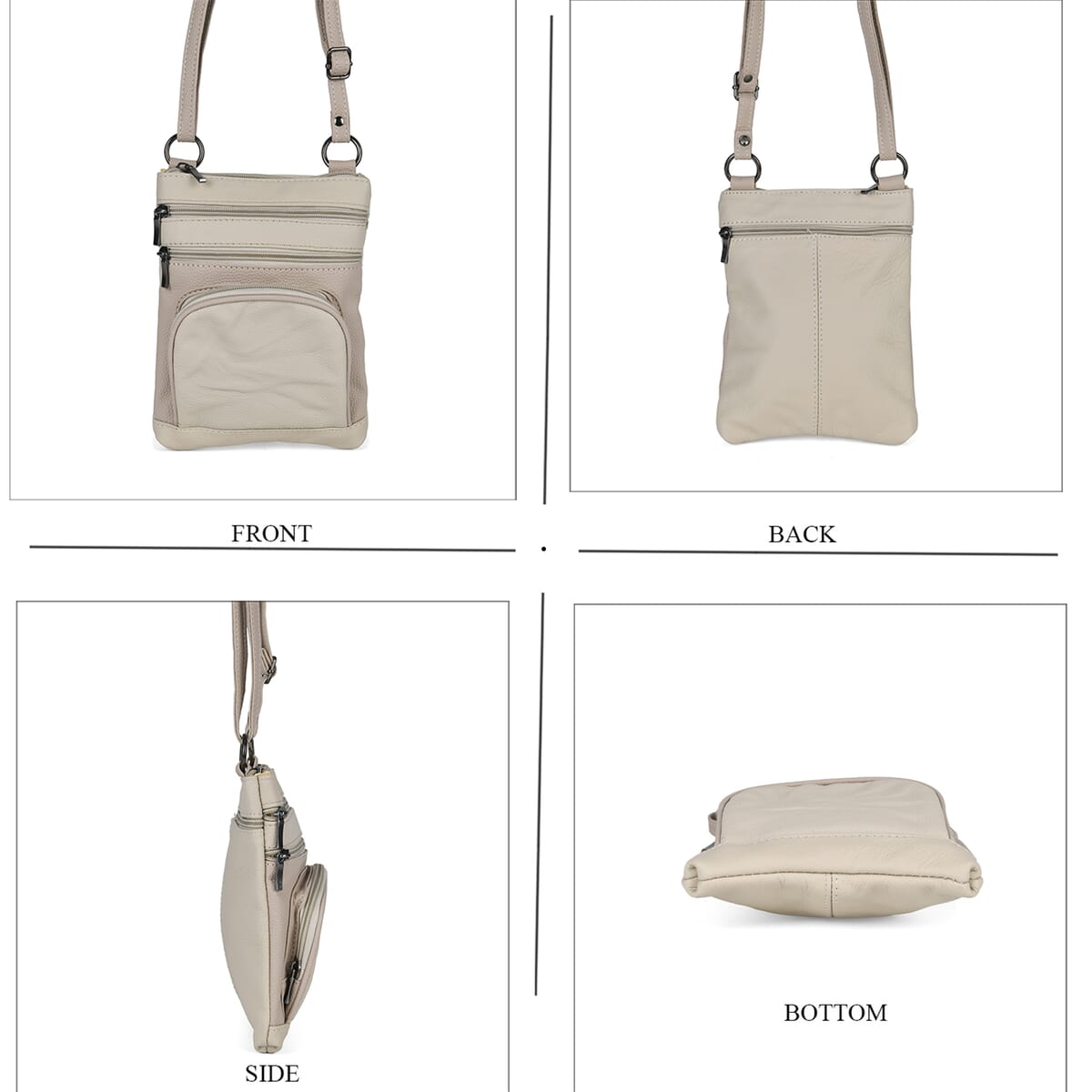 Beige Cow Leather Crossbody Bag with Faux Leather Trim image number 1