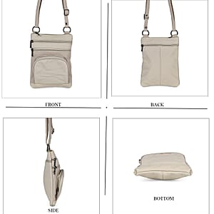 Beige Cow Leather Crossbody Bag with Faux Leather Trim