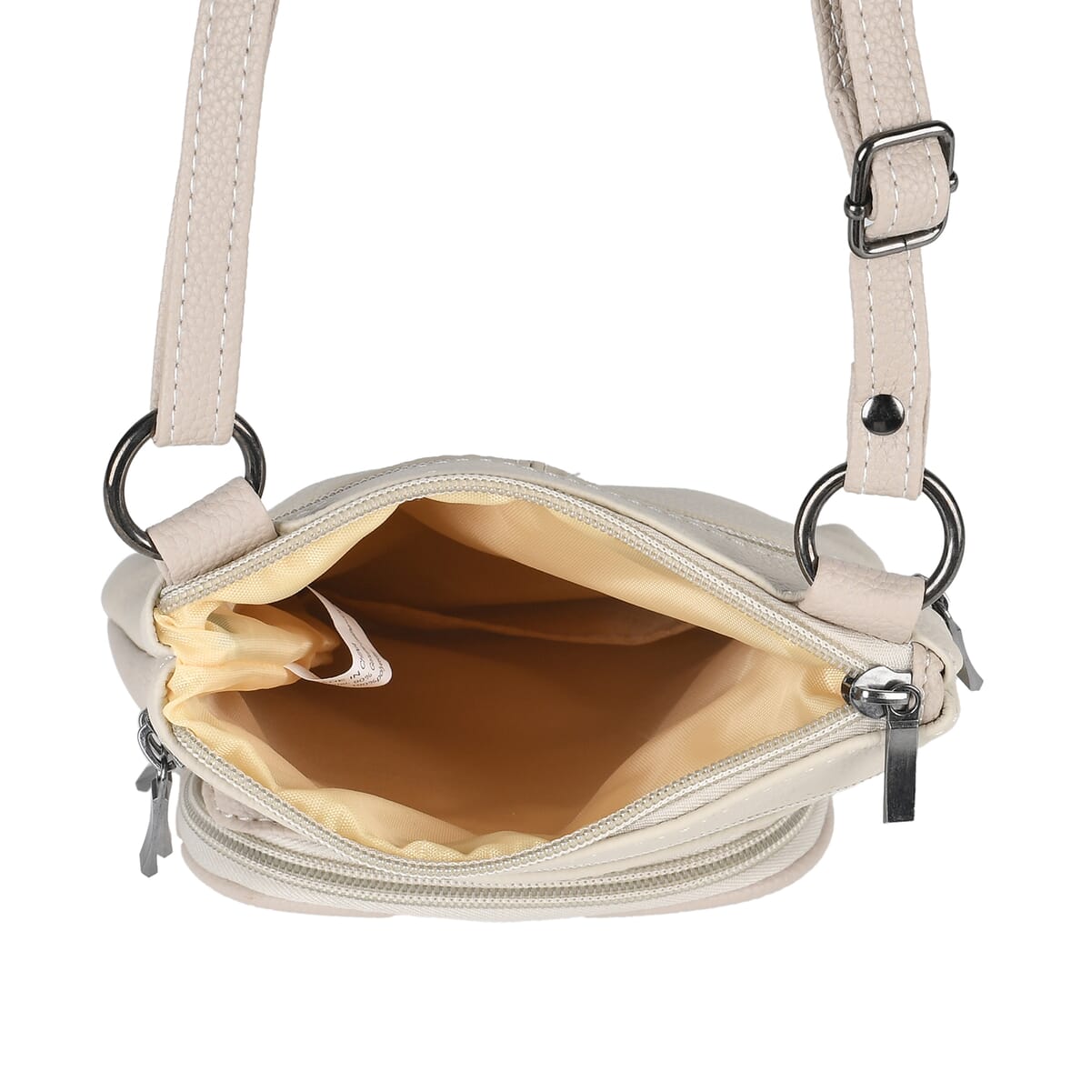 Beige Cow Leather Crossbody Bag with Faux Leather Trim image number 2