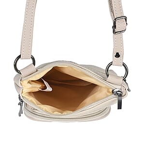 Beige Cow Leather Crossbody Bag with Faux Leather Trim