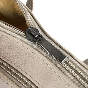 Beige Cow Leather Crossbody Bag with Faux Leather Trim