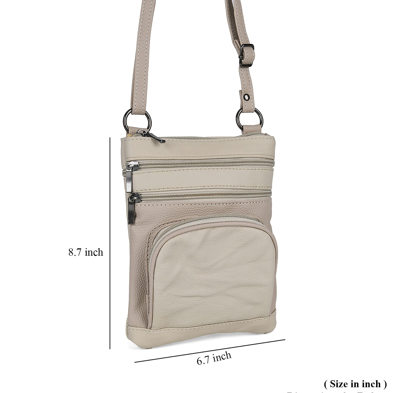 Beige Cow Leather Crossbody Bag with Faux Leather Trim