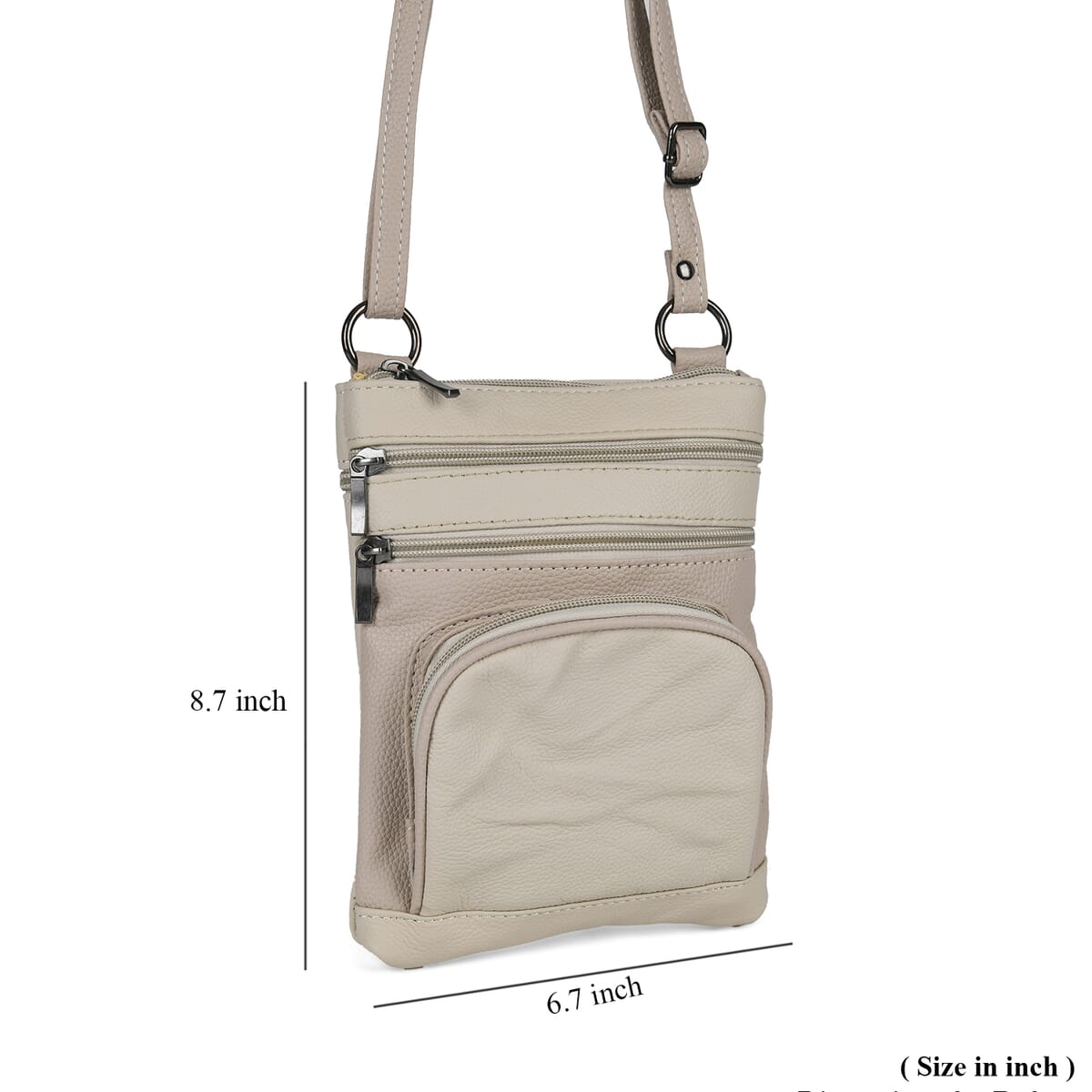 Beige Cow Leather Crossbody Bag with Faux Leather Trim image number 4