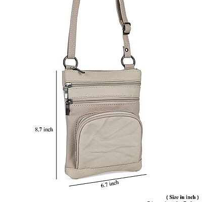 Beige Cow Leather Crossbody Bag with Faux Leather Trim