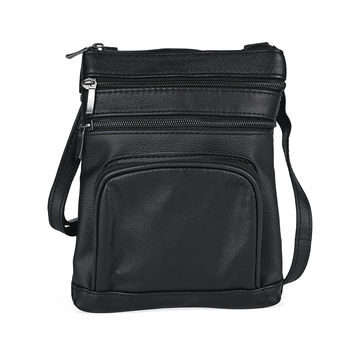 Black Cow Leather Crossbody Bag with Faux Leather Trim image number 0