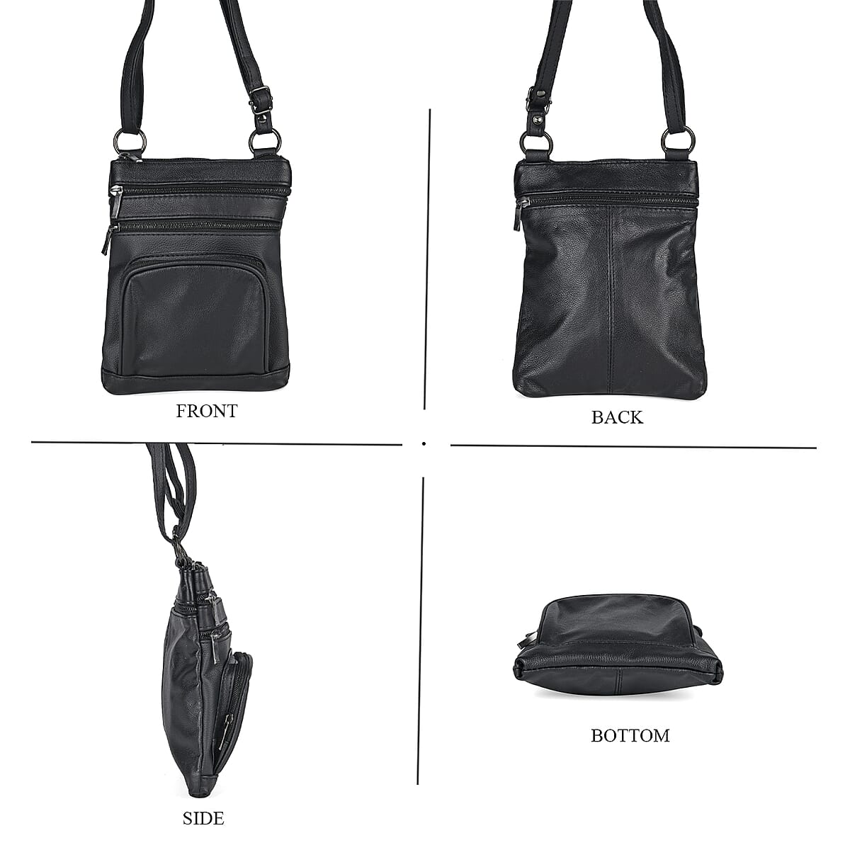 Black Cow Leather Crossbody Bag with Faux Leather Trim image number 1