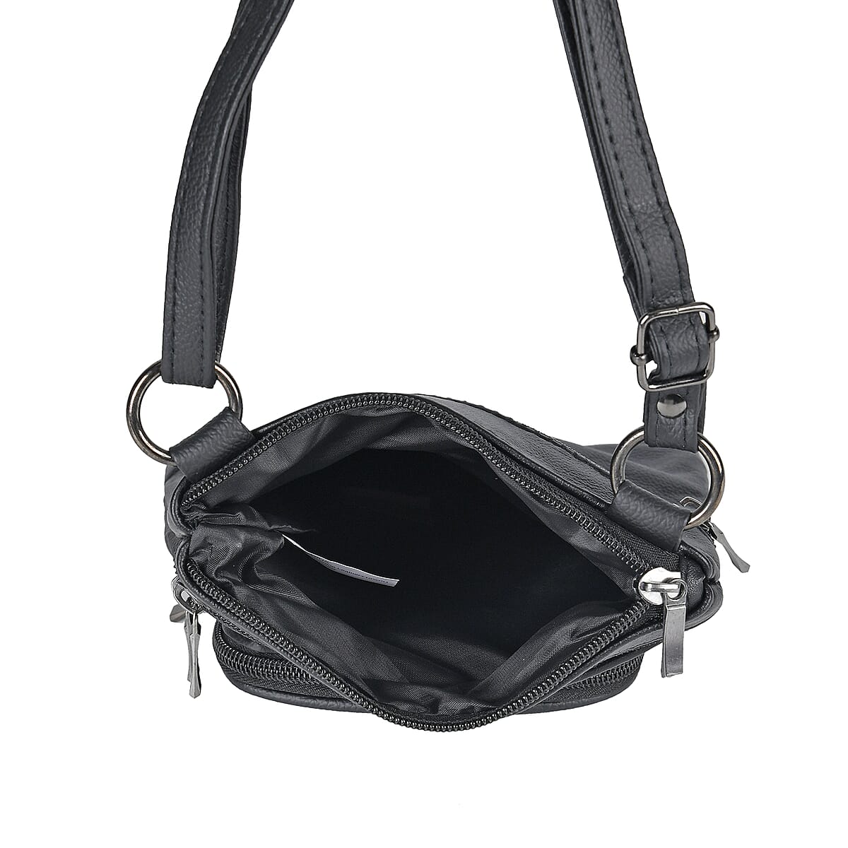 Black Cow Leather Crossbody Bag with Faux Leather Trim image number 2