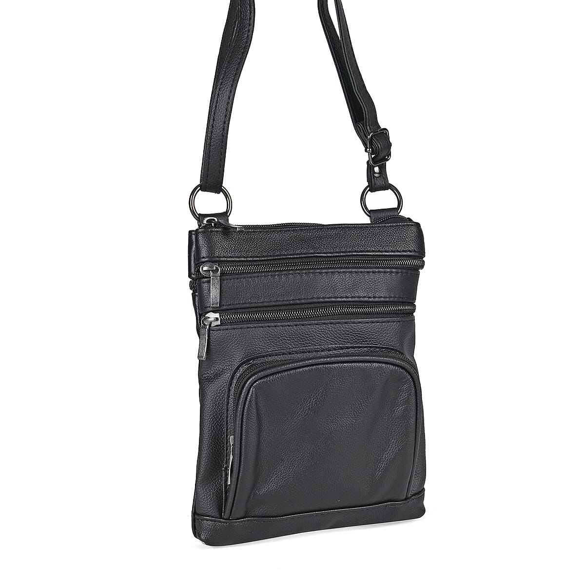 Black Cow Leather Crossbody Bag with Faux Leather Trim image number 4