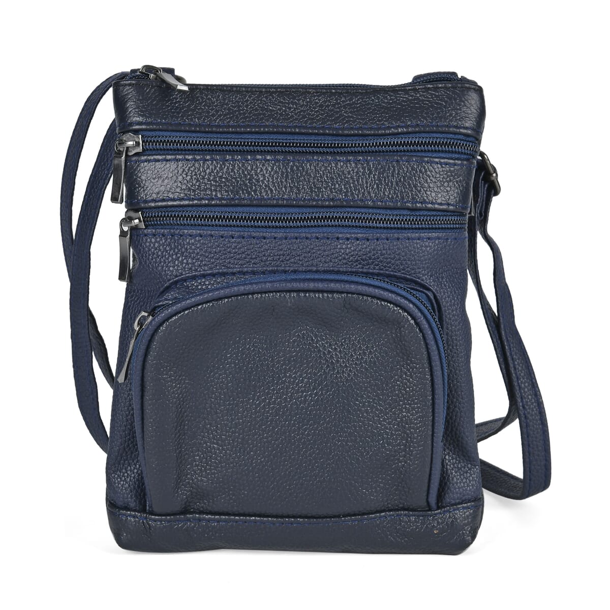 Navy Cow Leather Crossbody Bag with Faux Leather Trim image number 0