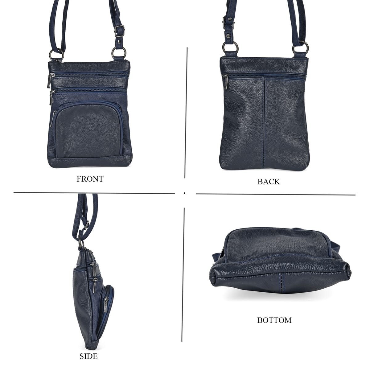 Navy Cow Leather Crossbody Bag with Faux Leather Trim image number 1