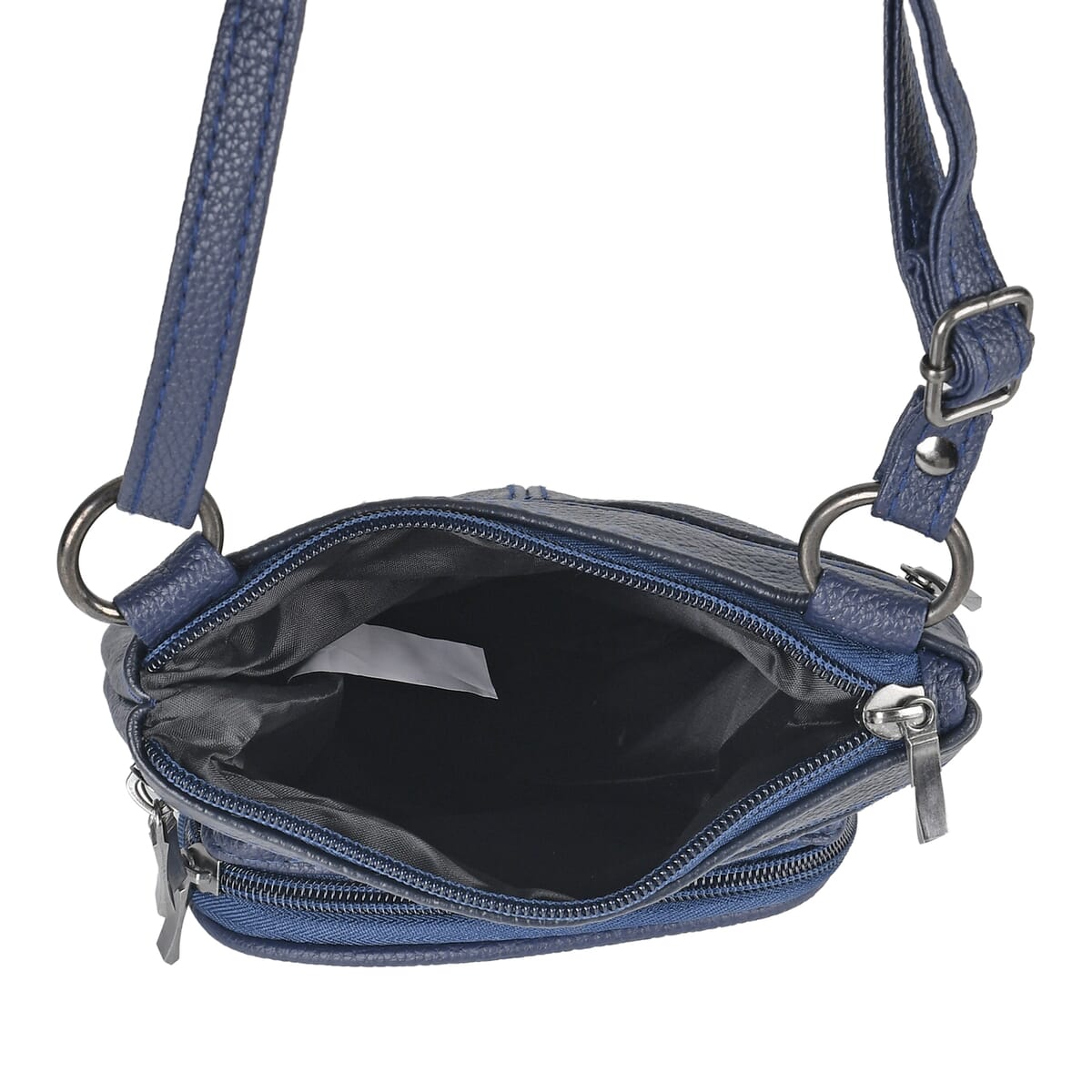 Navy Cow Leather Crossbody Bag with Faux Leather Trim image number 2