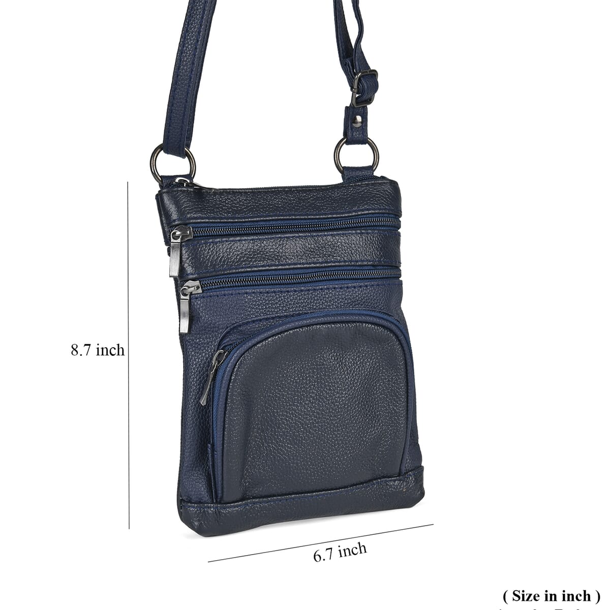 Navy Cow Leather Crossbody Bag with Faux Leather Trim image number 4