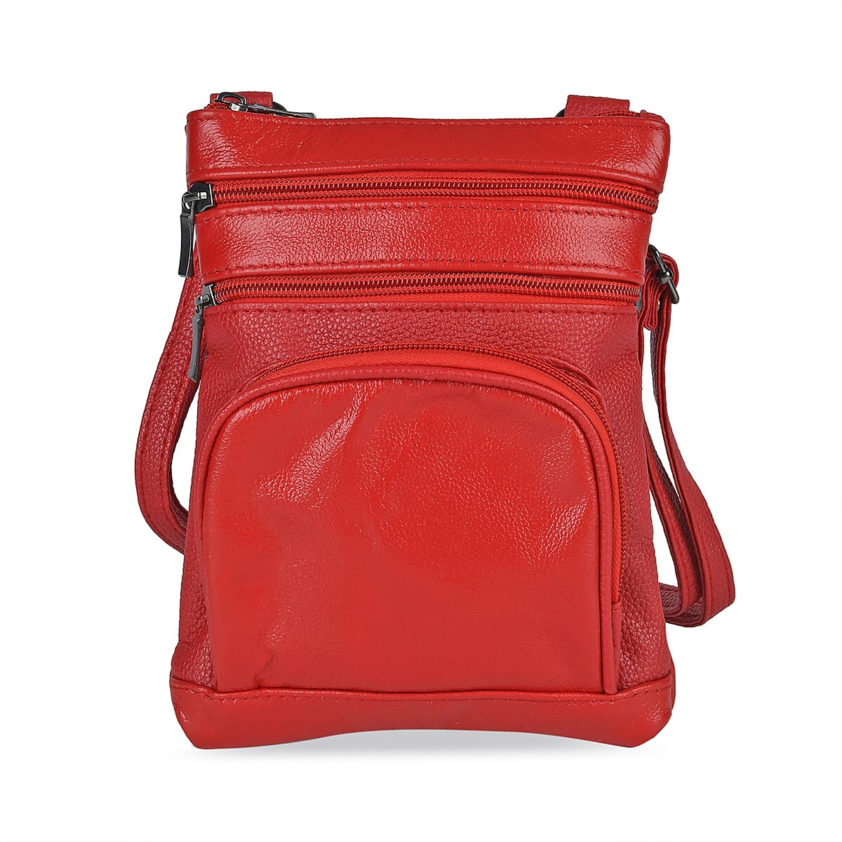 Red Cow Leather Crossbody Bag with Faux Leather Trim image number 0