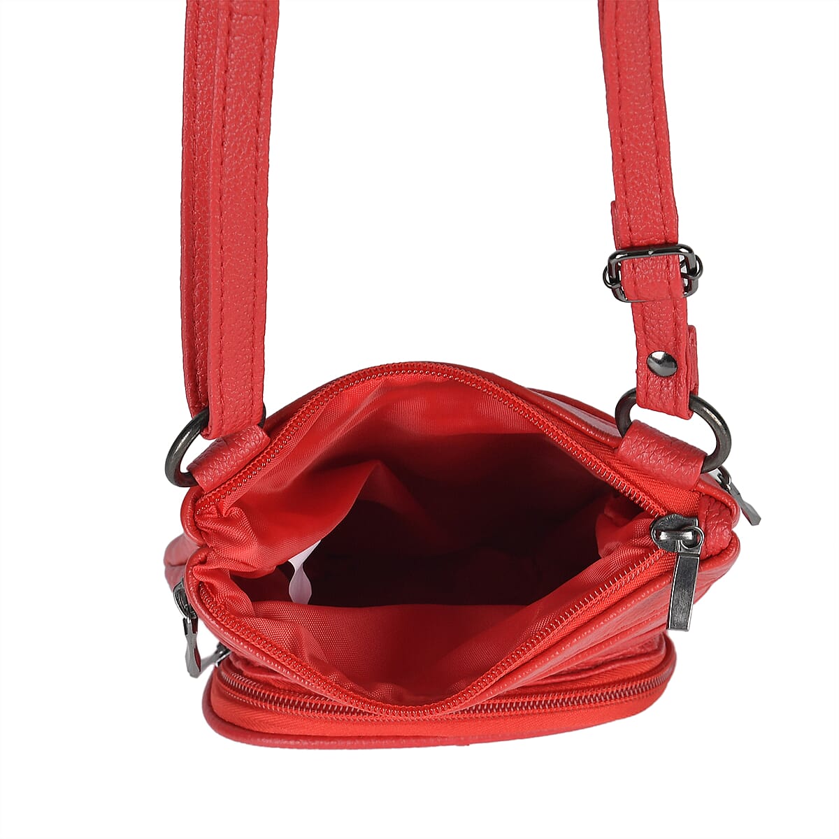 Red Cow Leather Crossbody Bag with Faux Leather Trim image number 2