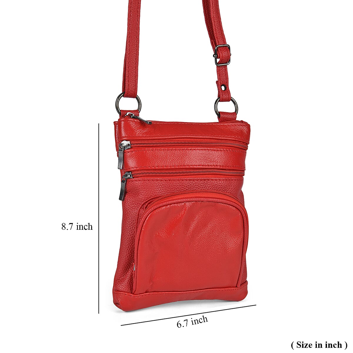 Red Cow Leather Crossbody Bag with Faux Leather Trim image number 4