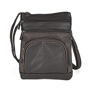 Dark Brown Cow Leather Crossbody Bag with Faux Leather Trim