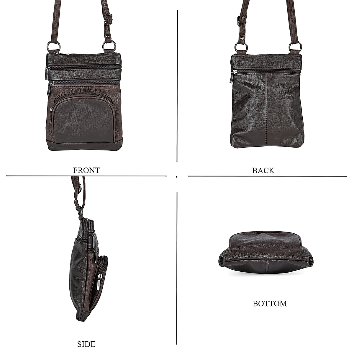 Dark Brown Cow Leather Crossbody Bag with Faux Leather Trim image number 1