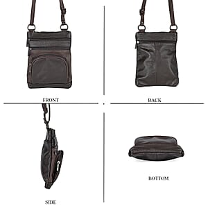 Dark Brown Cow Leather Crossbody Bag with Faux Leather Trim