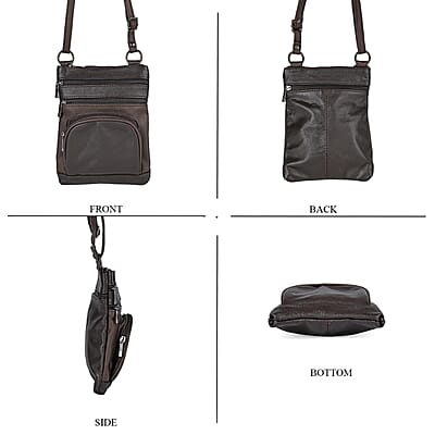 Dark Brown Cow Leather Crossbody Bag with Faux Leather Trim