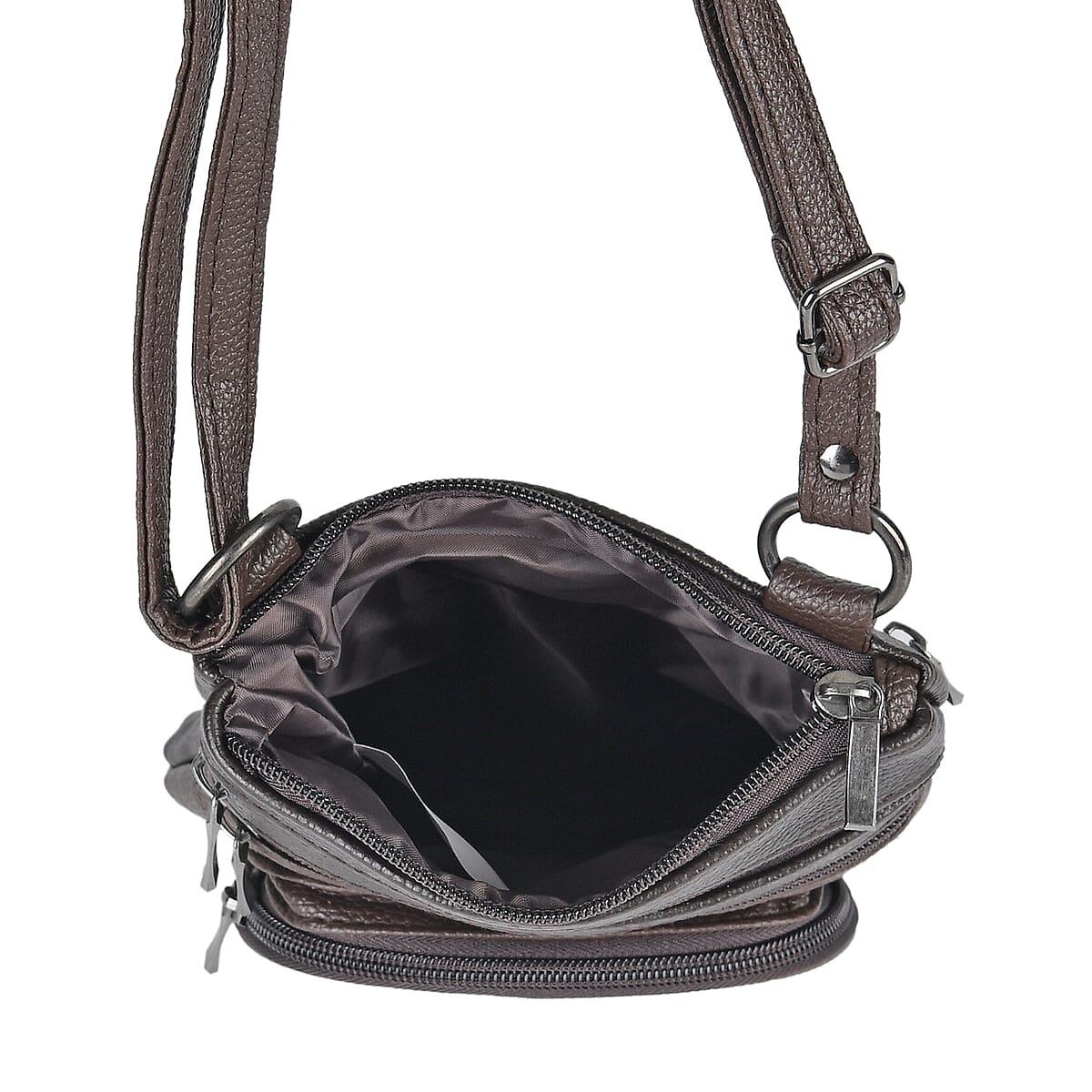 Dark Brown Cow Leather Crossbody Bag with Faux Leather Trim image number 2