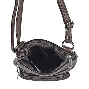 Dark Brown Cow Leather Crossbody Bag with Faux Leather Trim