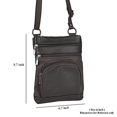 Dark Brown Cow Leather Crossbody Bag with Faux Leather Trim