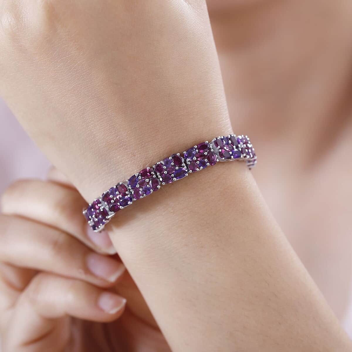 Epic Deal Orissa Rhodolite Garnet, Amethyst Bracelet in Rhodium Over Sterling Silver (7.25 In) 22.40 ctw image number 2