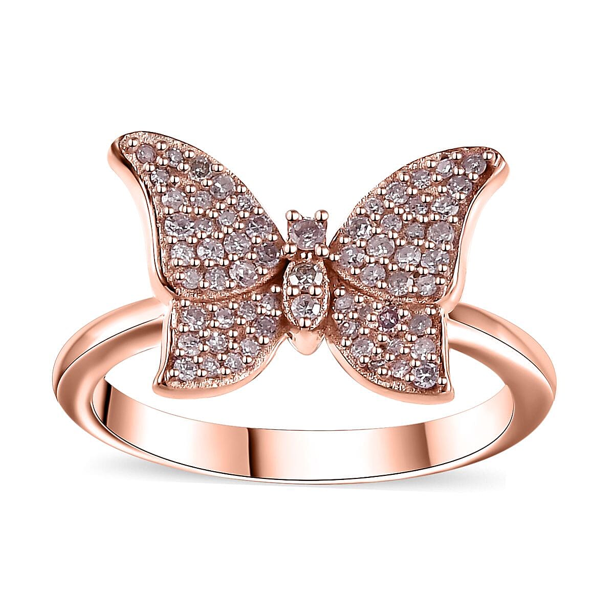 Natural Pink Diamond I3 0.33 ctw Butterfly Ring in 18K Vermeil Rose Gold Over Sterling Silver (Size 10.0)