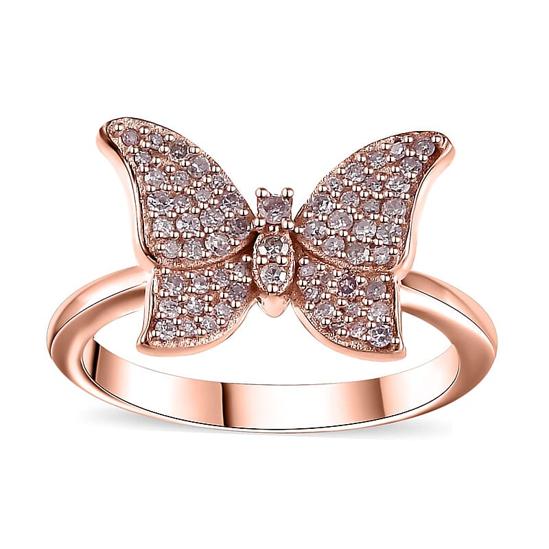 Natural Pink Diamond I3 0.33 ctw Butterfly Ring in 18K Vermeil Rose Gold Over Sterling Silver (Size 10.0)
