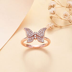 Natural Pink Diamond I3 0.33 ctw Butterfly Ring in 18K Vermeil Rose Gold Over Sterling Silver (Size 10.0)