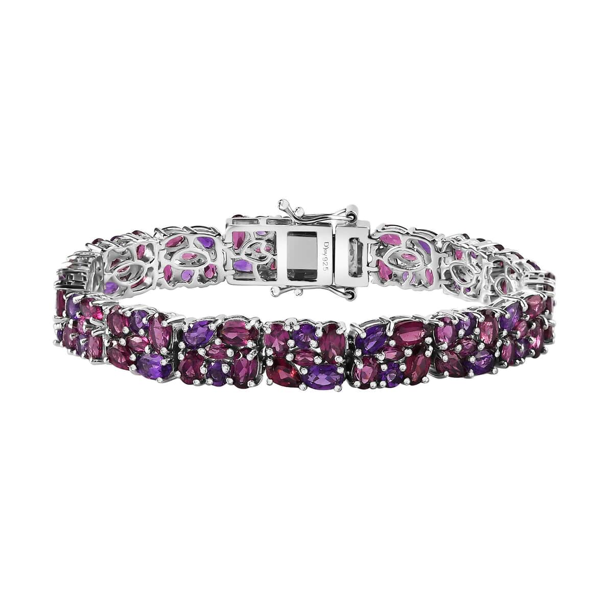 Orissa Rhodolite Garnet and Amethyst Floral Garland Bracelet in Rhodium Over Sterling Silver (6.50 In) 20.50 ctw image number 0