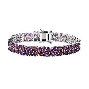 Orissa Rhodolite Garnet and Amethyst Floral Garland Bracelet in Rhodium Over Sterling Silver (6.50 In) 20.50 ctw