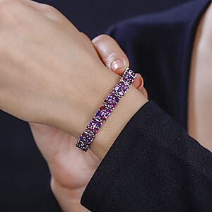 Orissa Rhodolite Garnet and Amethyst Floral Garland Bracelet in Rhodium Over Sterling Silver (6.50 In) 20.50 ctw