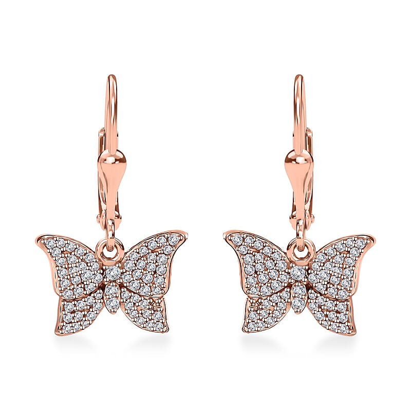 Natural Pink Diamond I3 0.50 ctw Butterfly Earrings in 18K Vermeil Rose Gold Over Sterling Silver