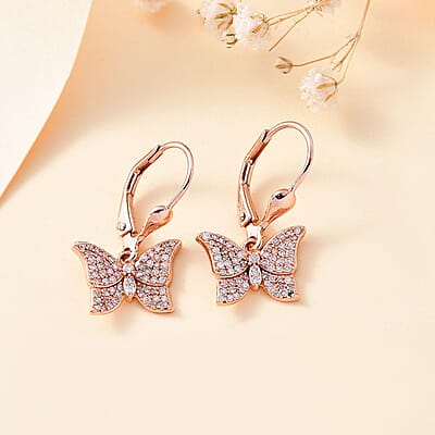 Natural Pink Diamond I3 0.50 ctw Butterfly Earrings in 18K Vermeil Rose Gold Over Sterling Silver